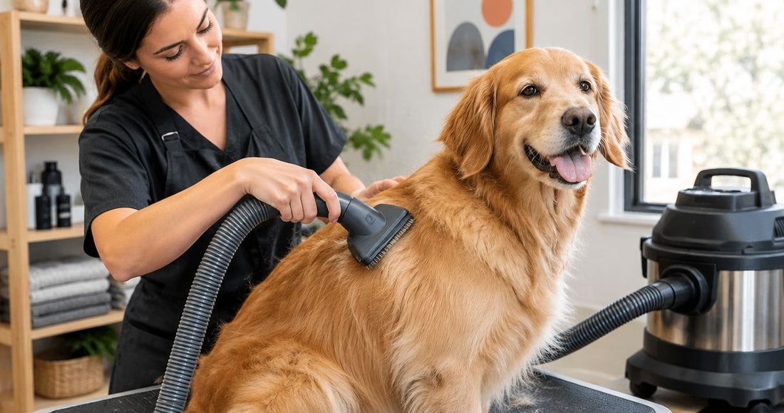 How to connect dog grooming tools to a shop vac for hands free deshedding