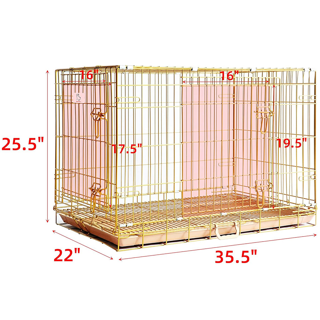 Copper Gold Double-Door Foldable Dog Crate with Removable Tray – 24–42 Inch