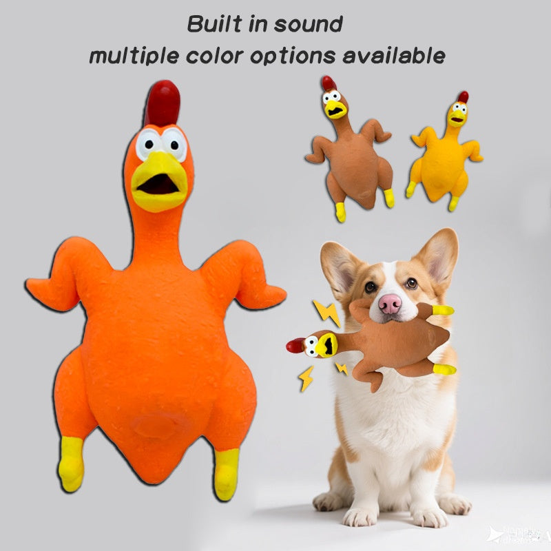 Squeaky Chicken Latex Dog Toy – Fetch & Chew Toy, Orange, Yellow or Brown