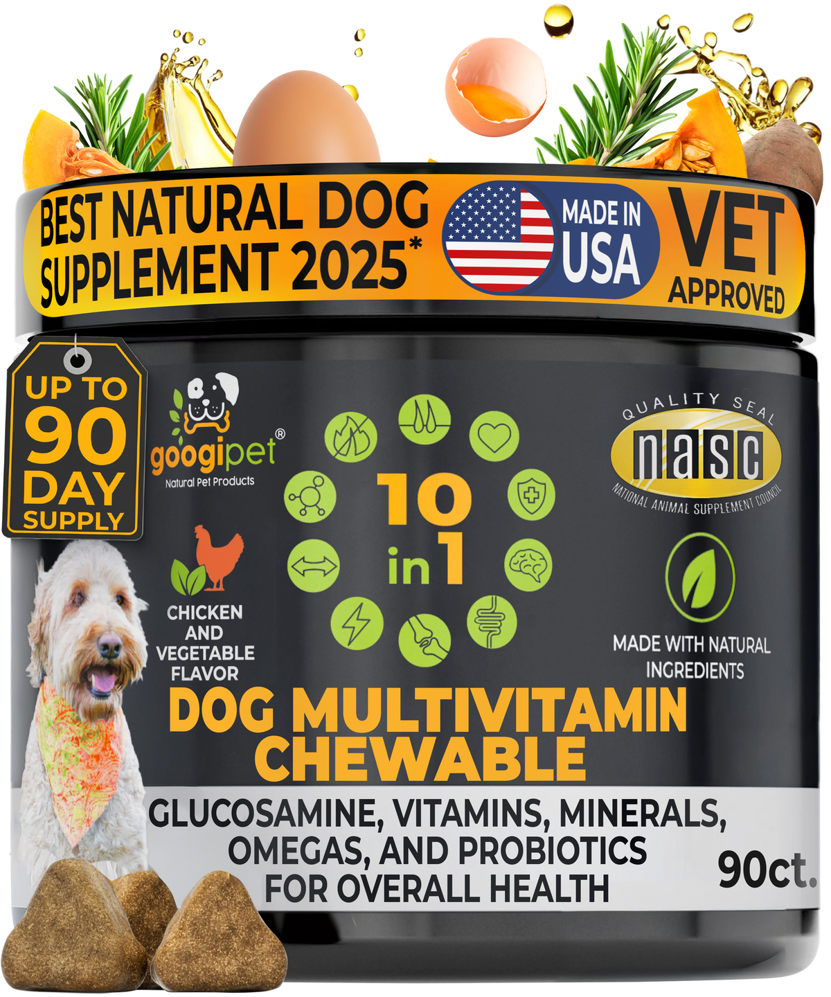 Googipet 10-in-1 Multivitamin Chews for Dogs – Chicken Flavor Daily Supplement