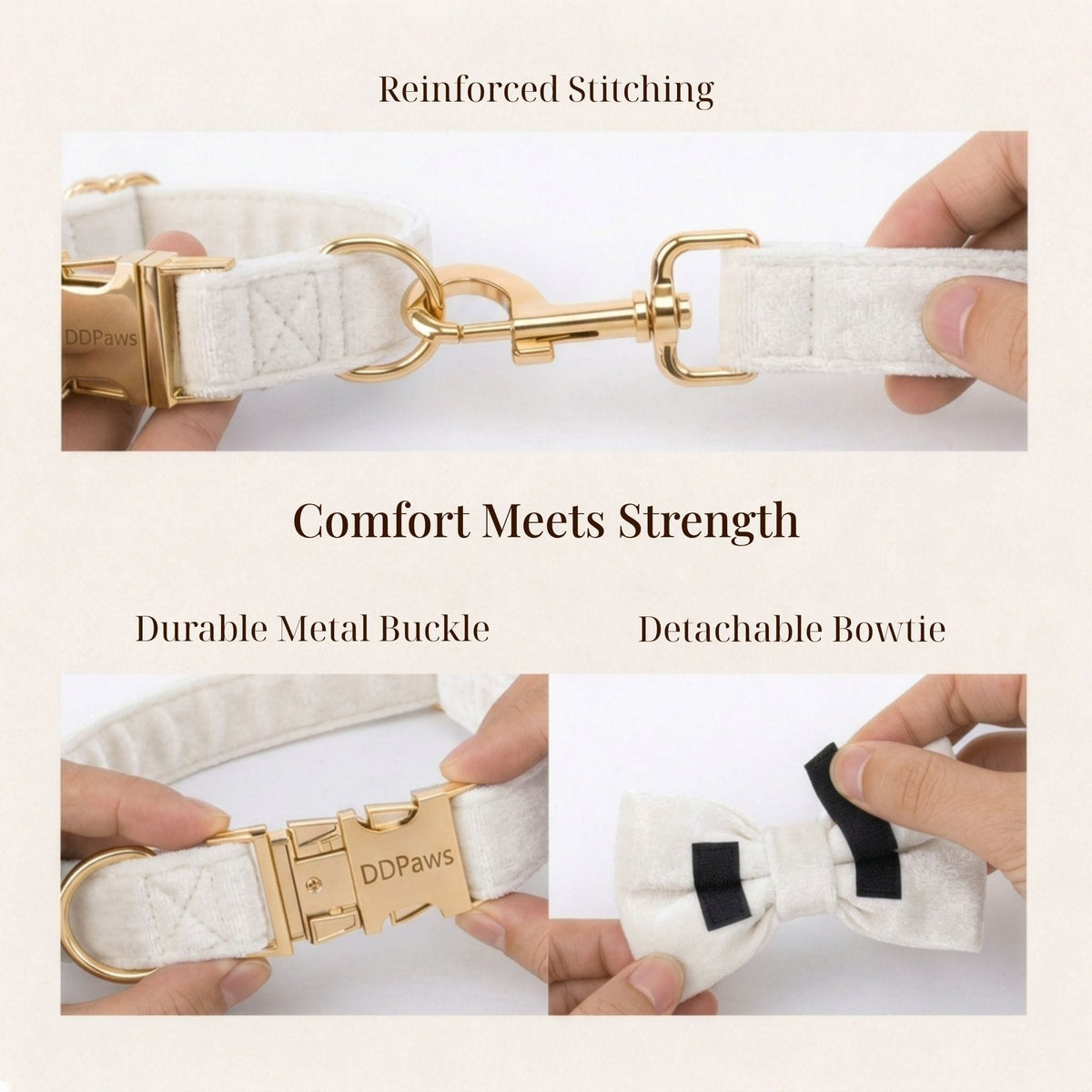 White Wedding Velvet Dog Harness Set – Personalized No-Pull Harness, Leash & Collar