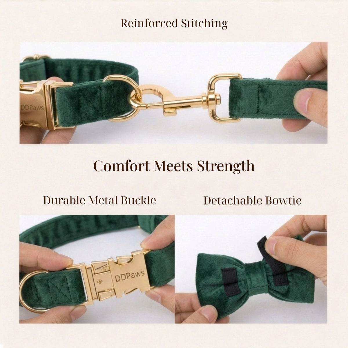 Forest Teal Velvet Dog Harness Set – Personalized No-Pull Harness, Leash & Collar