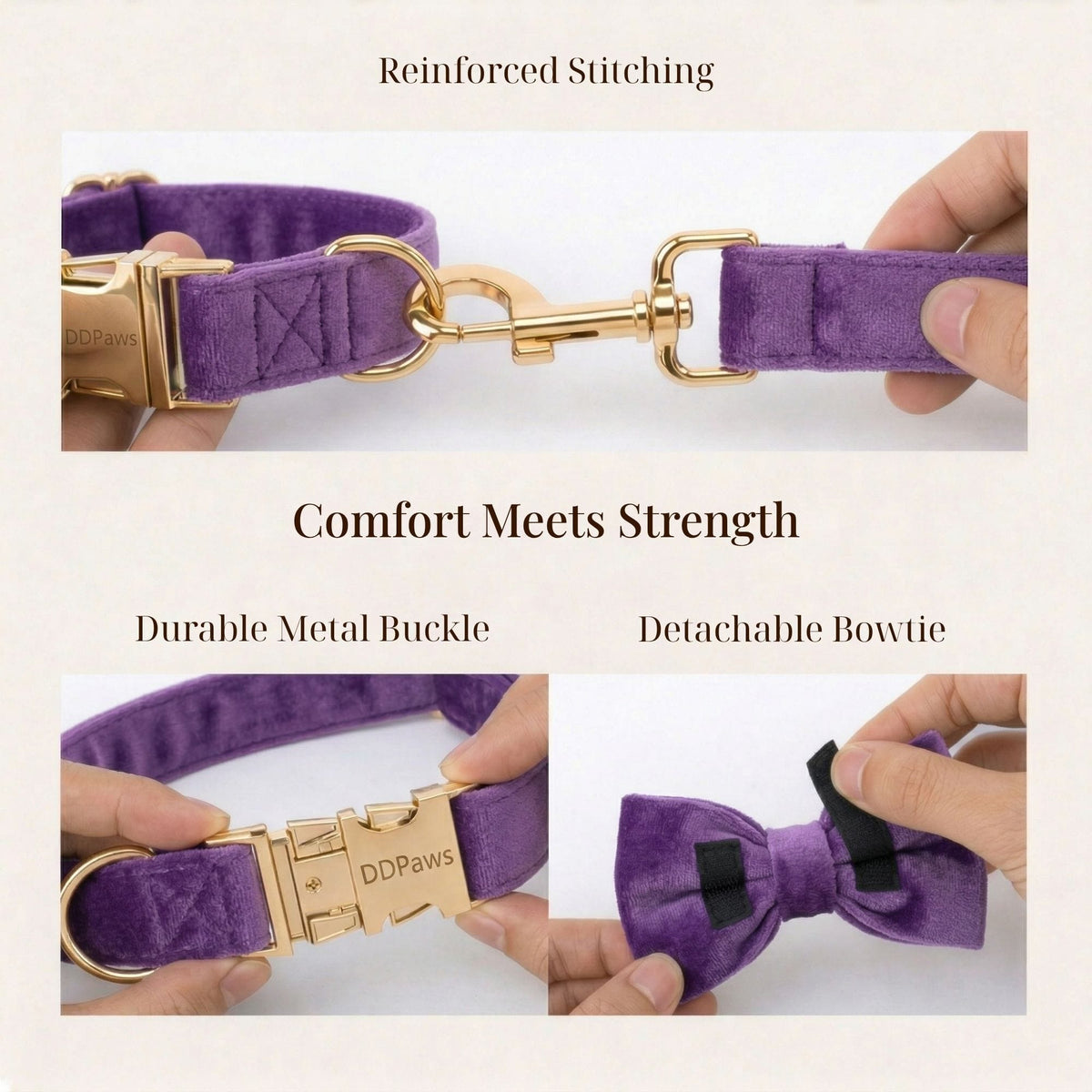 Purple Velvet Dog Harness Set – Personalized No-Pull Harness, Leash & Collar