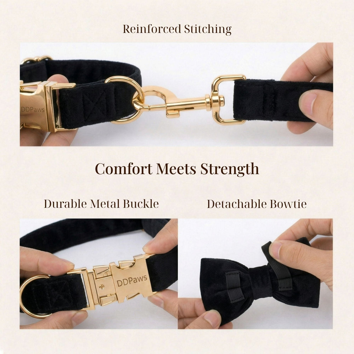 Black Velvet Dog Harness Set – Personalized No-Pull Harness, Leash & Collar