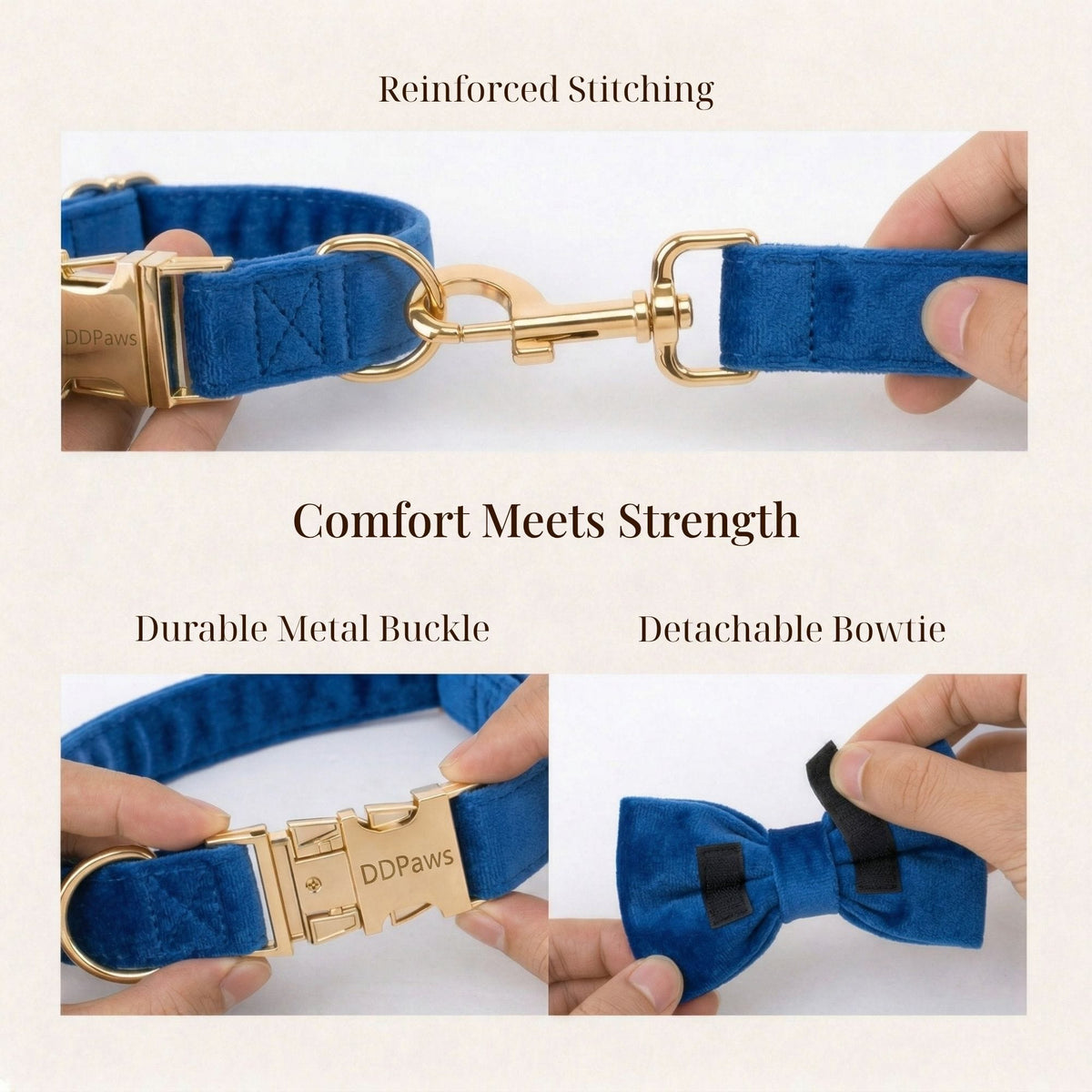 Blue Velvet Dog Harness Set – Personalized No-Pull Harness, Leash & Collar