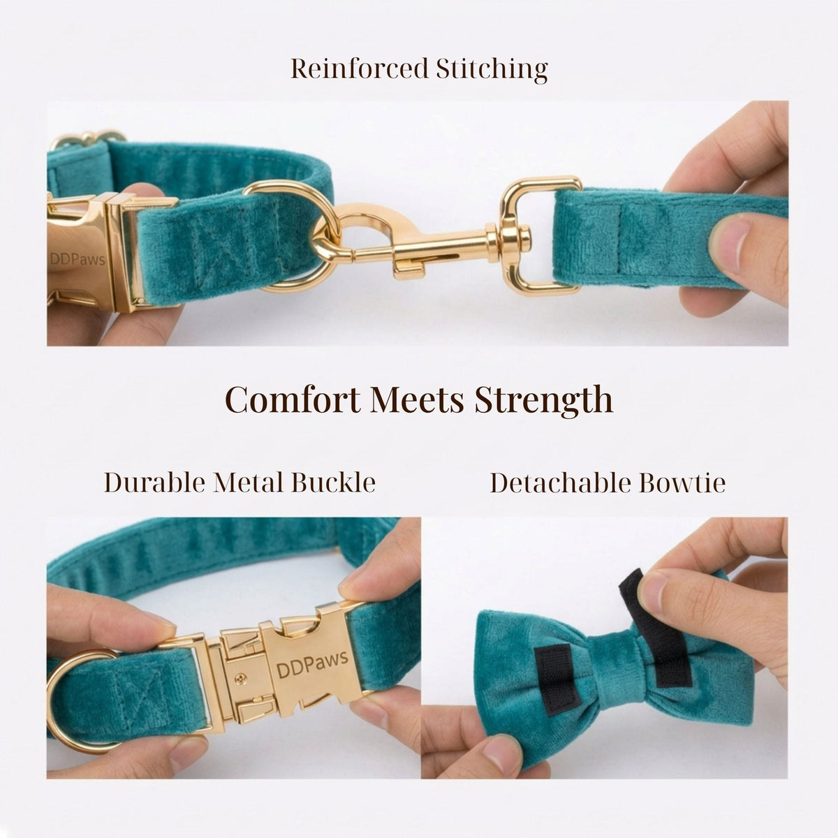 Turquoise Stone Velvet Dog Harness Set – Personalized No-Pull Harness, Leash & Collar