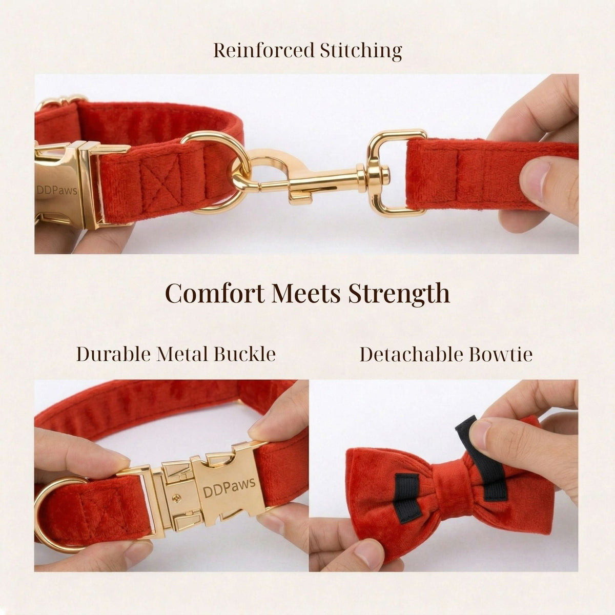 Red Velvet Dog Harness Set – Personalized No-Pull Harness, Leash & Collar