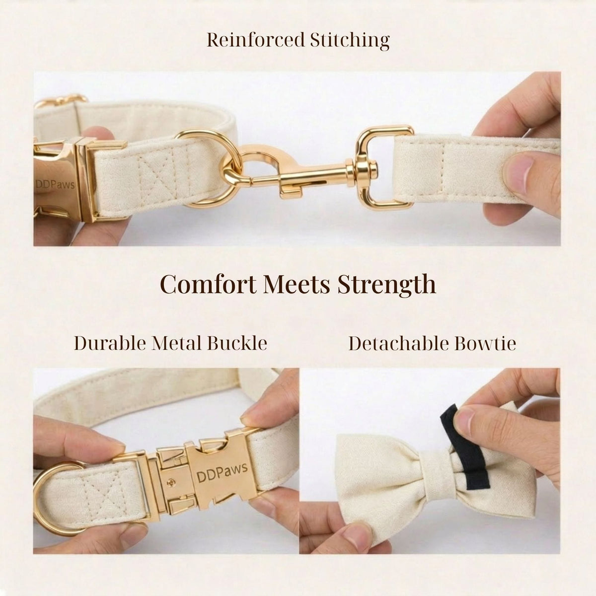 Milky White Velvet Dog Harness Set – Personalized No-Pull Harness, Leash & Collar