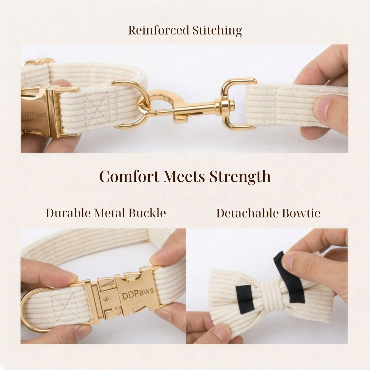 White Corduroy Dog Harness Set – Personalized No-Pull Harness, Leash & Collar