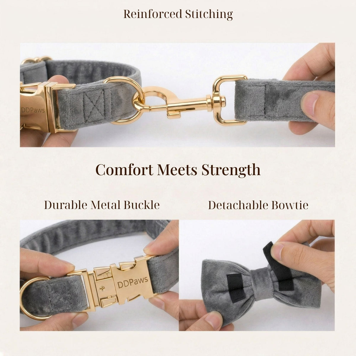 Dark Grey Velvet Dog Harness Set – Personalized No-Pull Harness, Leash & Collar