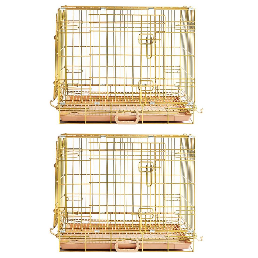 Copper Gold Double-Door Foldable Dog Crate with Removable Tray – 24–42 Inch