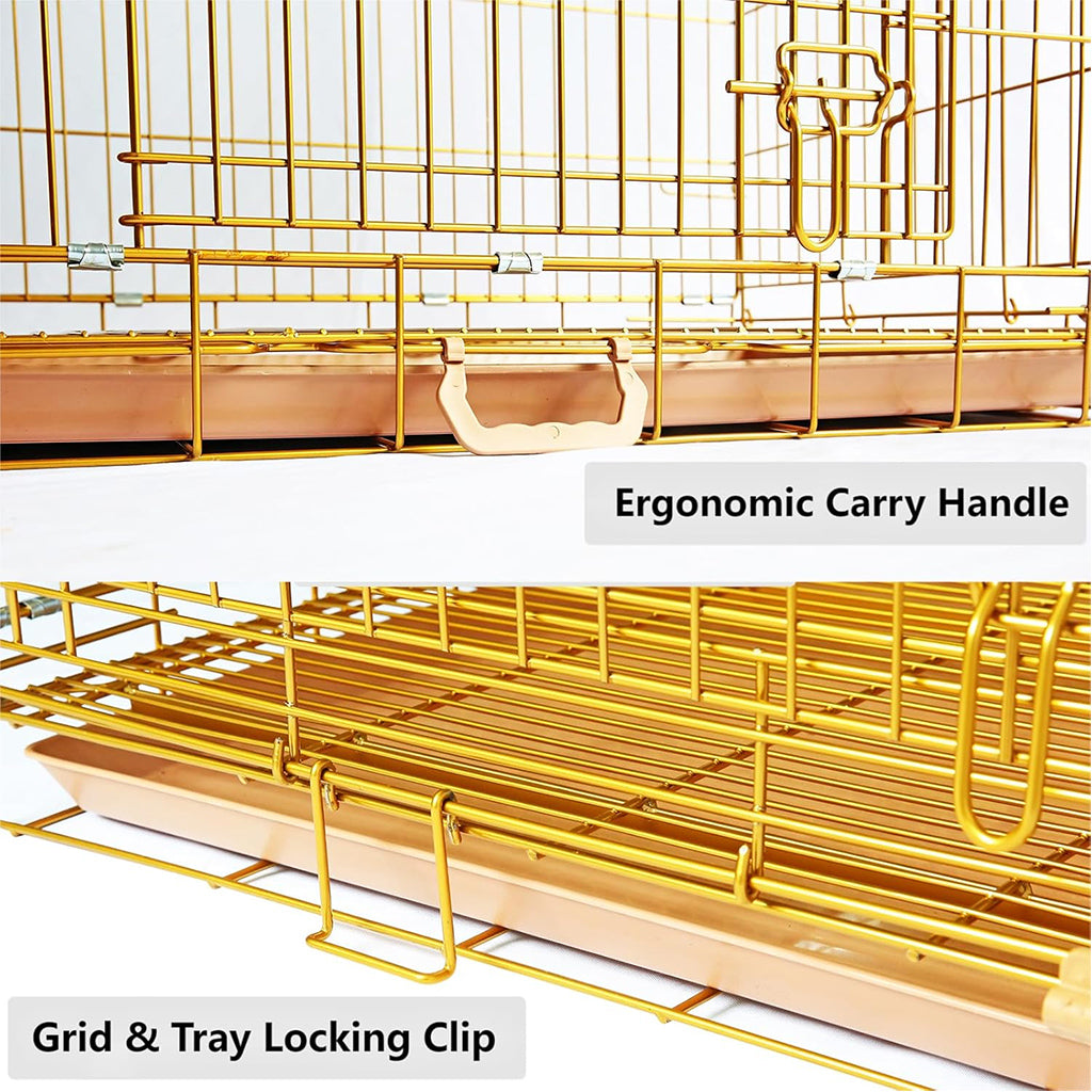 Copper Gold Double-Door Foldable Dog Crate with Removable Tray – 24–42 Inch