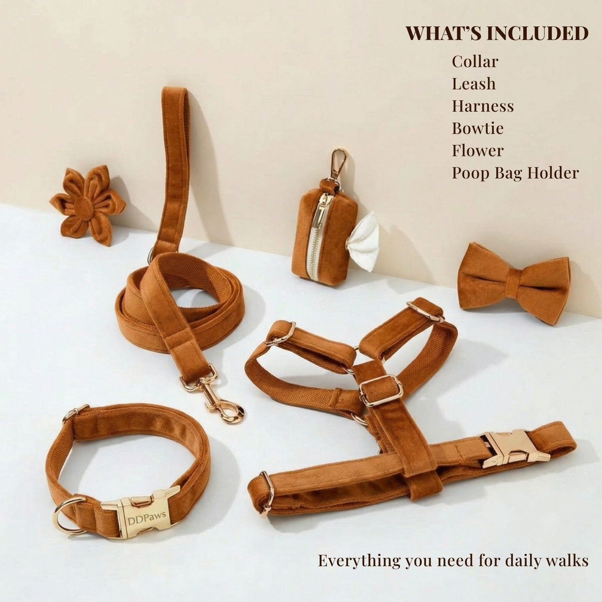 Ancient Pottery Velvet Dog Harness Set – Personalized No-Pull Harness, Leash & Collar