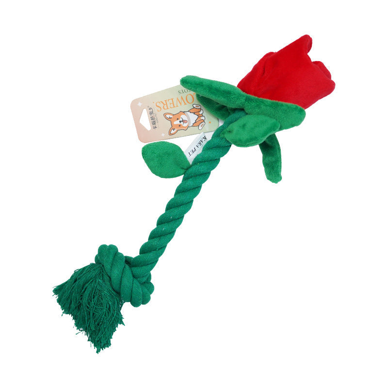Rose Rope Dog Toy with Crinkle Sound – 35 cm Tug & Fetch Toy, Red, Yellow or Pink
