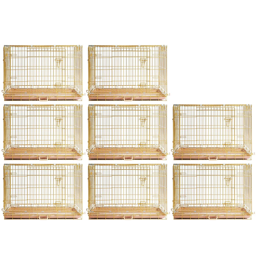 Copper Gold Double-Door Foldable Dog Crate with Removable Tray – 24–42 Inch