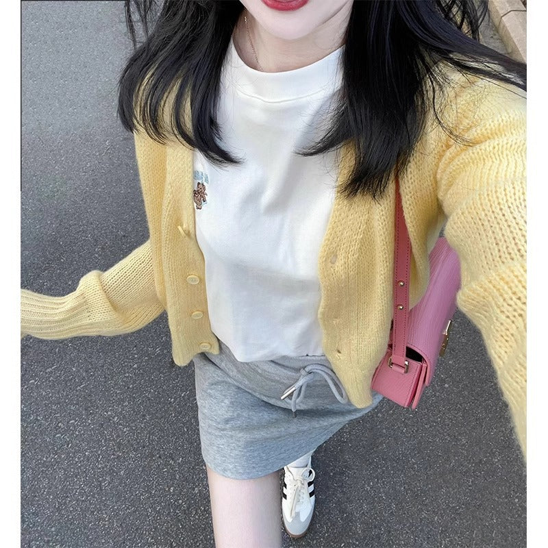 Women’s Cream Yellow Knit Cardigan – Soft Loose Fit