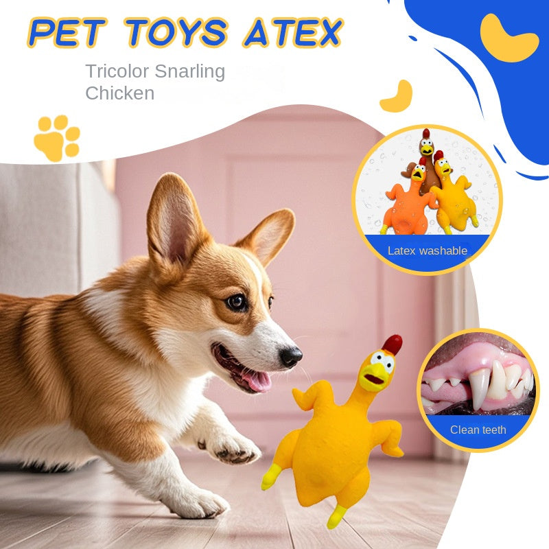 Squeaky Chicken Latex Dog Toy – Fetch & Chew Toy, Orange, Yellow or Brown
