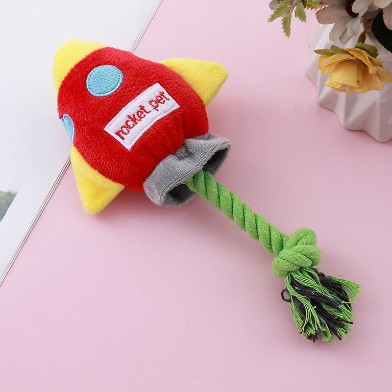 Rocket Rope Dog Toy – Plush Tug & Fetch Toy, Red or Blue