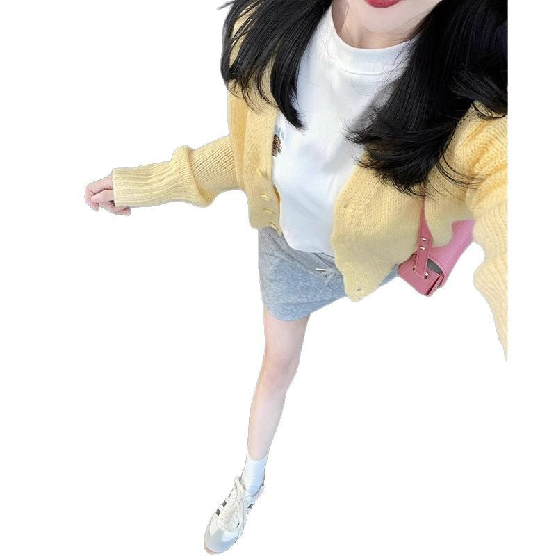 Women’s Cream Yellow Knit Cardigan – Soft Loose Fit