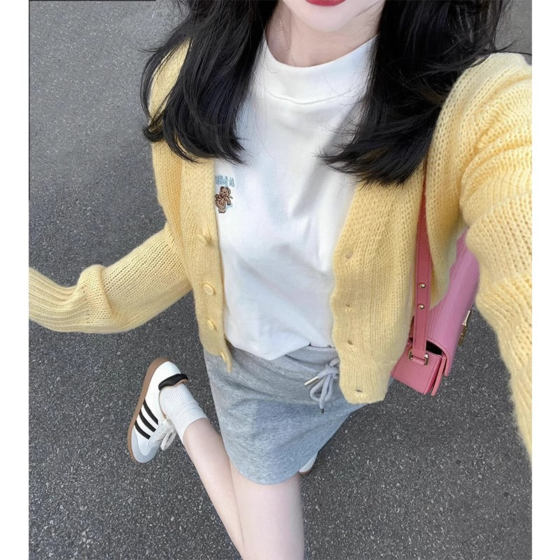 Women’s Cream Yellow Knit Cardigan – Soft Loose Fit