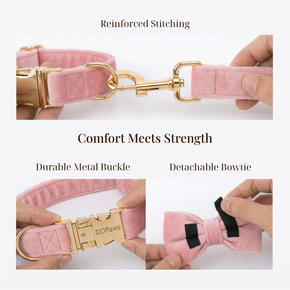 Pink Velvet Dog Harness Set – Personalized No-Pull Harness, Leash & Collar
