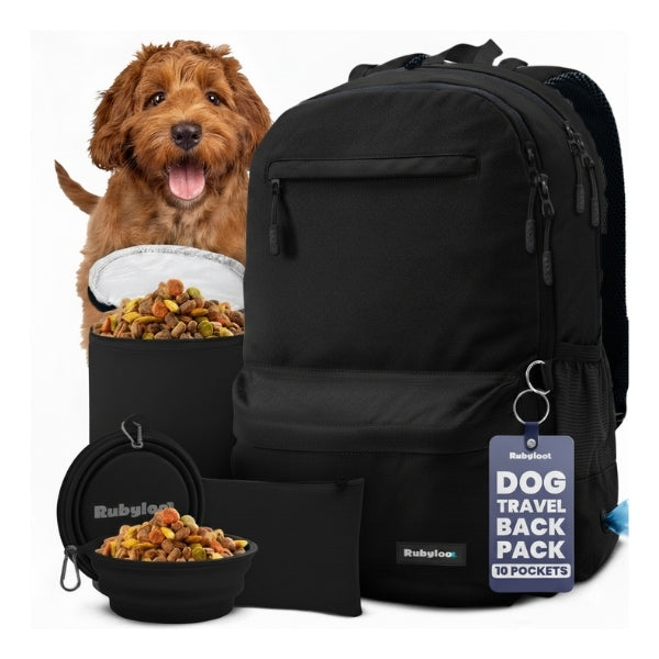 The Original Doggy Bag™ Backpack for Dog Supplies – 6-Piece Travel Kit with Bowls & Treat Pouch