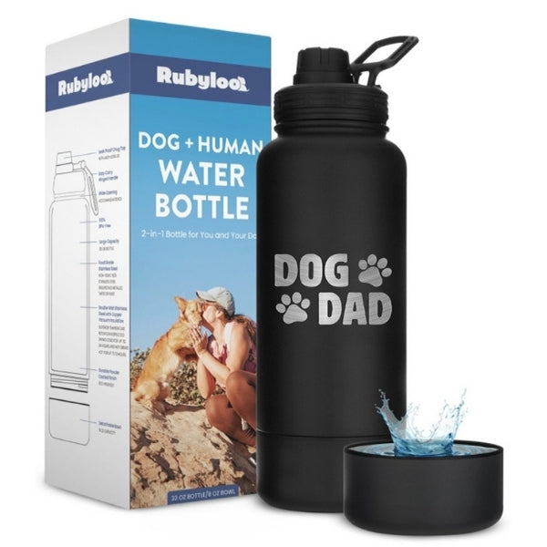 Rubyloo Dog + Human Water Bottle with Detachable Dog Bowl – Insulated 2-in-1