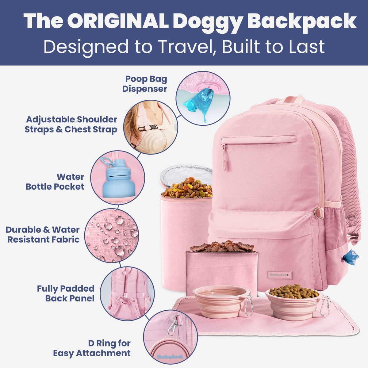 The Original Doggy Bag™ Backpack for Dog Supplies – 6-Piece Travel Kit with Bowls & Treat Pouch