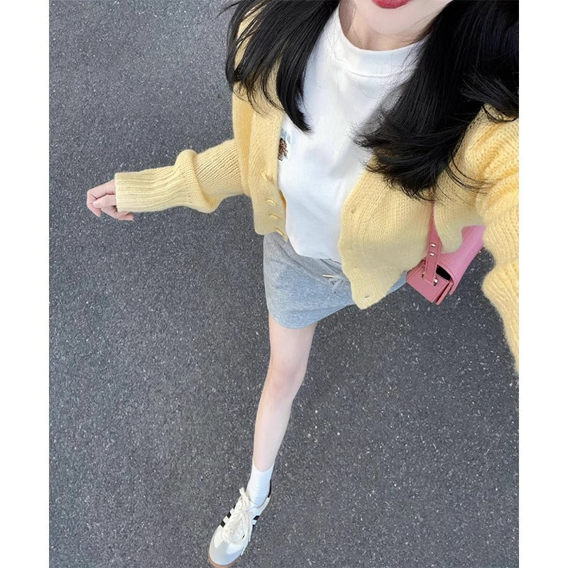 Women’s Cream Yellow Knit Cardigan – Soft Loose Fit