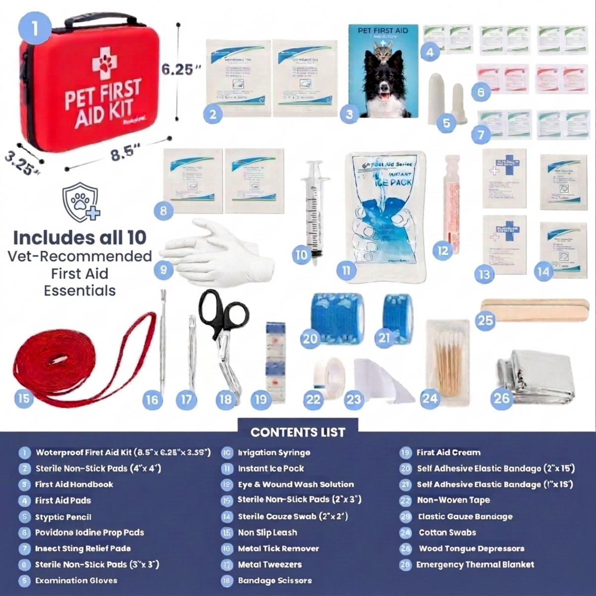 Pet First Aid Kit for Dogs & Cats – Waterproof Case