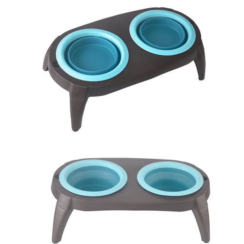 Collapsible Silicone Double Pet Bowl for Dogs and Cats