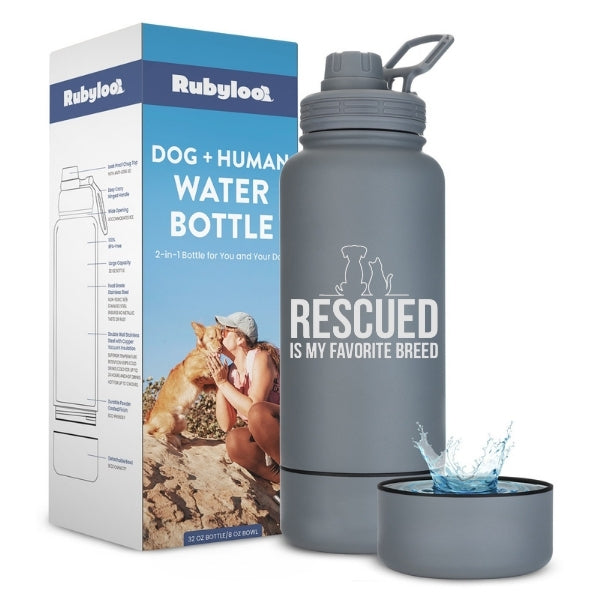 Rubyloo Dog + Human Water Bottle with Detachable Dog Bowl – Insulated 2-in-1