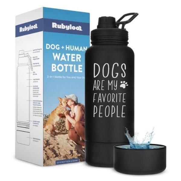 Rubyloo Dog + Human Water Bottle with Detachable Dog Bowl – Insulated 2-in-1