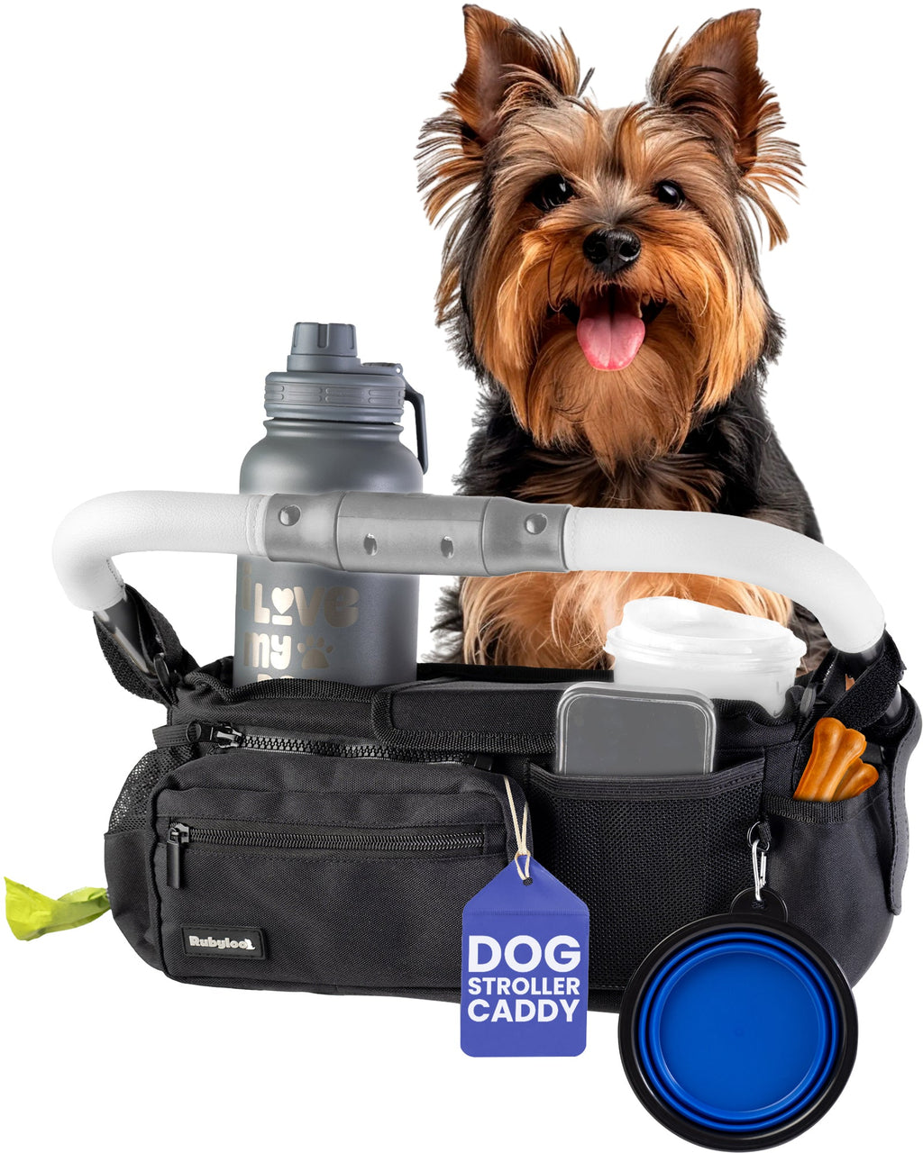 Rubyloo Dog Stroller Caddy Organizer – Insulated Cup Holders & Storage