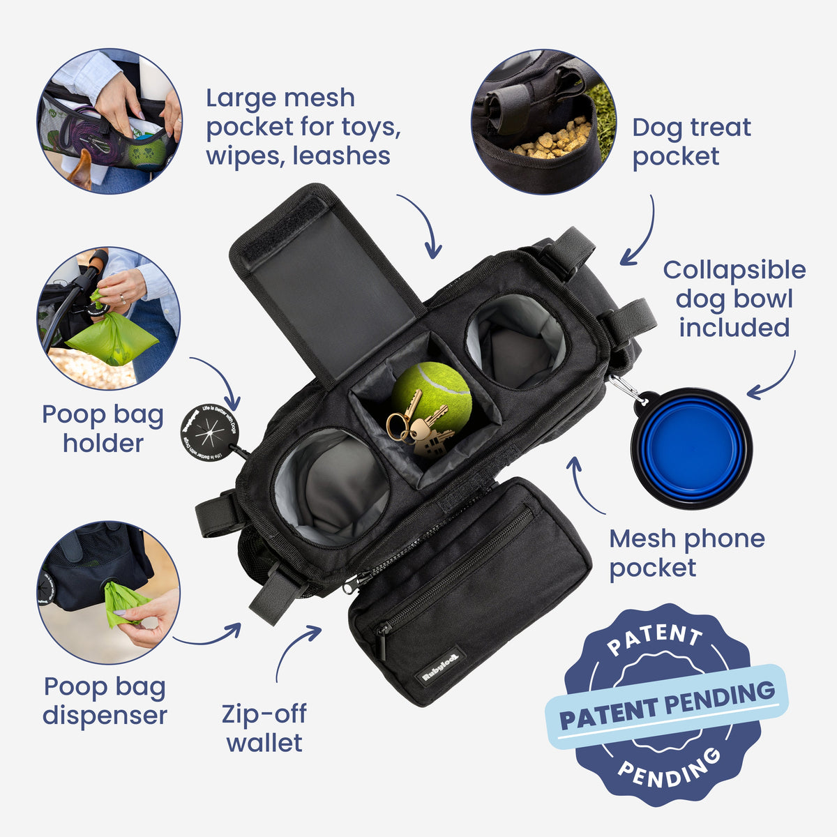 Rubyloo Dog Stroller Caddy Organizer – Insulated Cup Holders & Storage