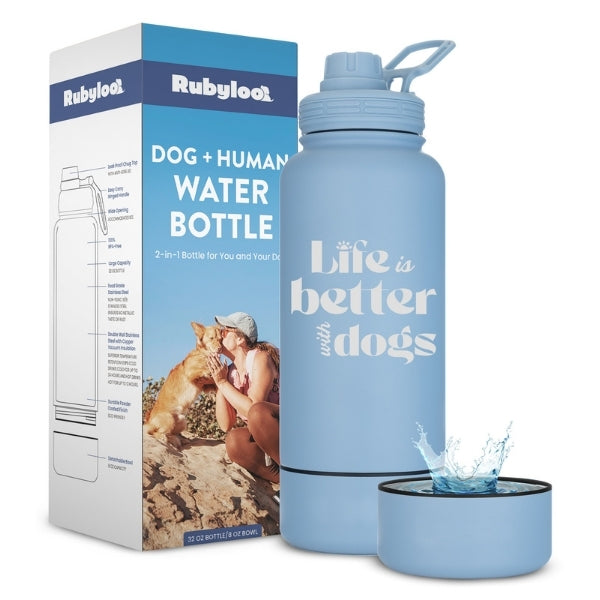 Rubyloo Dog + Human Water Bottle with Detachable Dog Bowl – Insulated 2-in-1