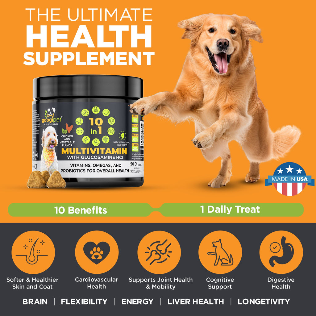 Googipet 10-in-1 Multivitamin Chews for Dogs – Chicken Flavor Daily Supplement