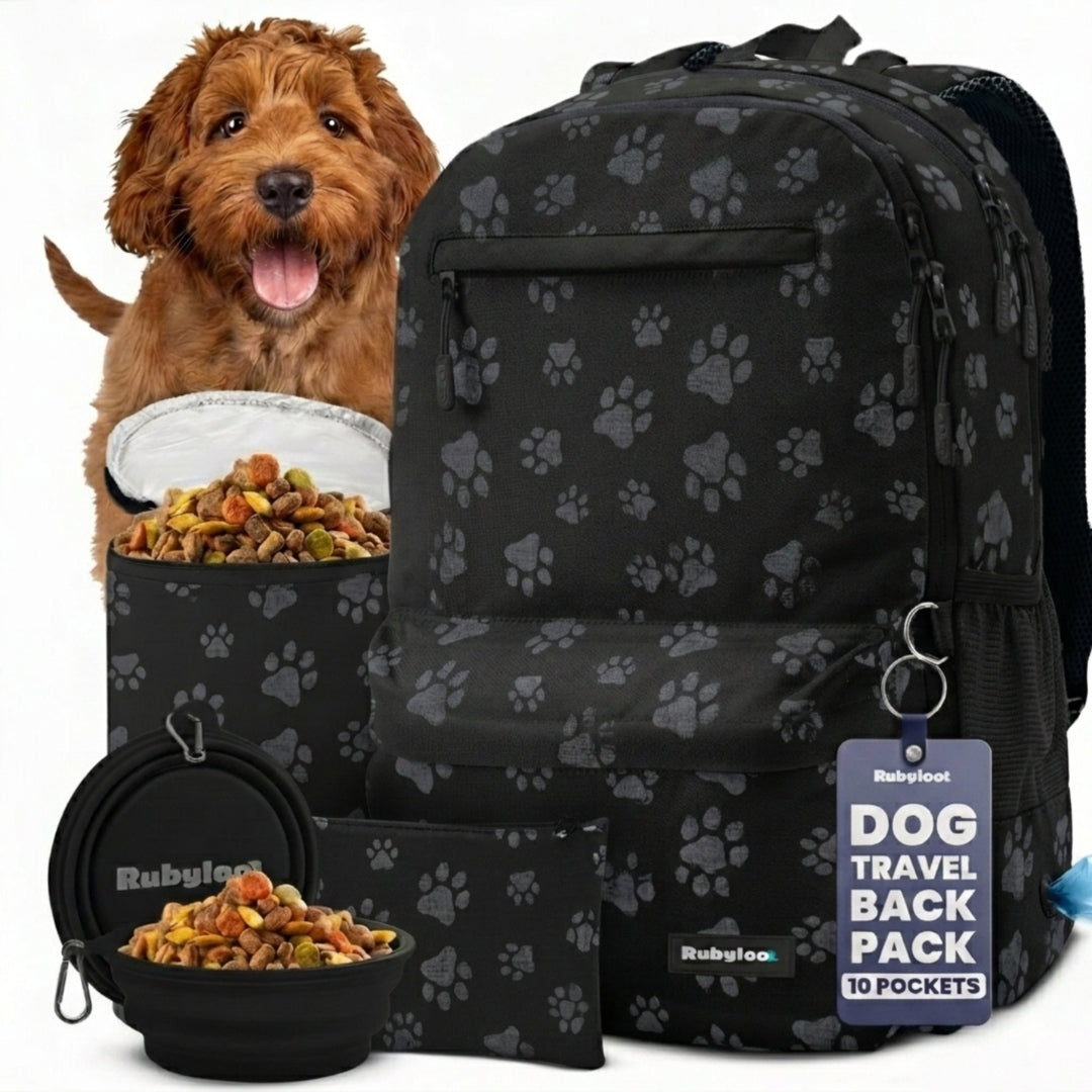 The Original Doggy Bag™ Backpack for Dog Supplies – 6-Piece Travel Kit with Bowls & Treat Pouch