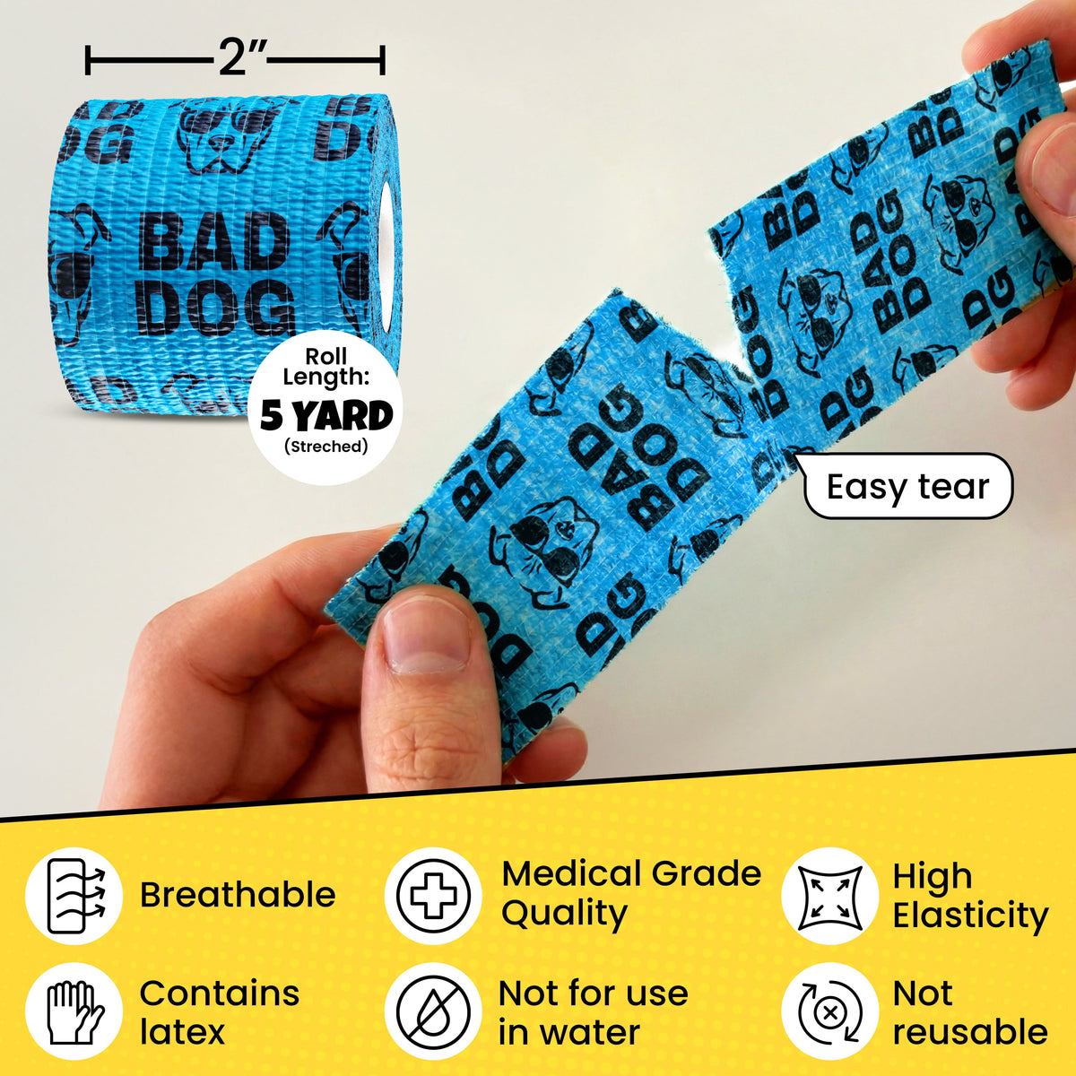 Oops Wraps™ Non-Stick Self-Adhesive Dog Bandage Wrap – Funny Sayings, 12-Pack, 2” × 5 yds