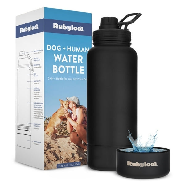 Rubyloo Dog + Human Water Bottle with Detachable Dog Bowl – Insulated 2-in-1