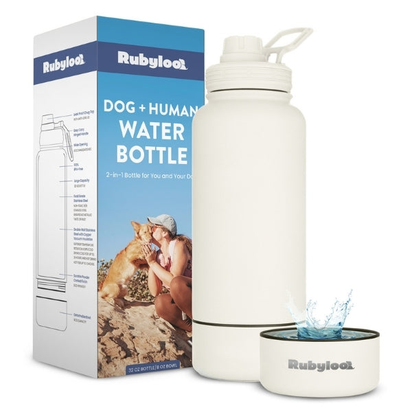 Rubyloo Dog + Human Water Bottle with Detachable Dog Bowl – Insulated 2-in-1
