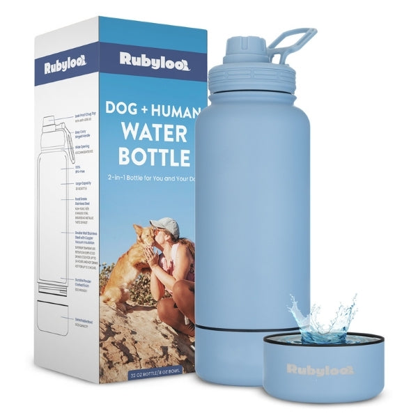 Rubyloo Dog + Human Water Bottle with Detachable Dog Bowl – Insulated 2-in-1