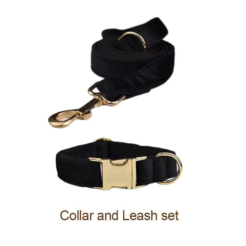 Black Velvet Dog Harness Set – Personalized No-Pull Harness, Leash & Collar