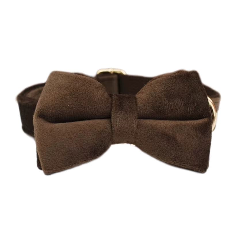 Dark Brown Velvet Dog Harness Set – Personalized No-Pull Harness, Leash & Collar
