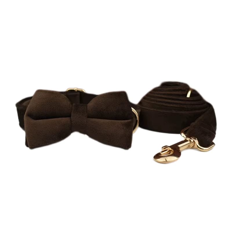 Dark Brown Velvet Dog Harness Set – Personalized No-Pull Harness, Leash & Collar