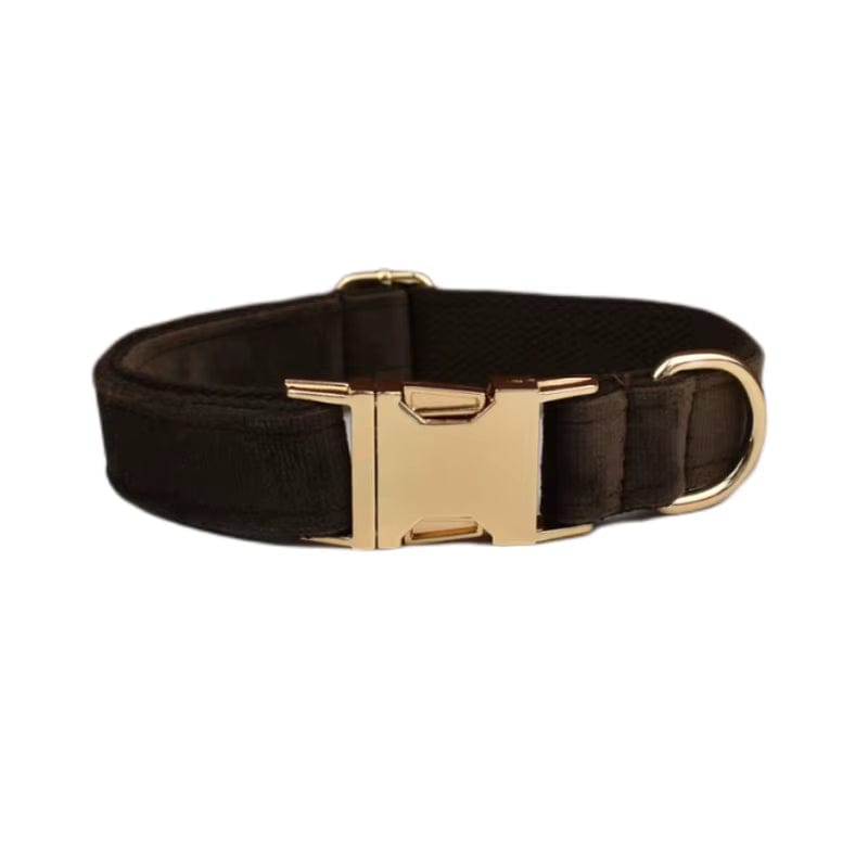 Dark Brown Velvet Dog Harness Set – Personalized No-Pull Harness, Leash & Collar