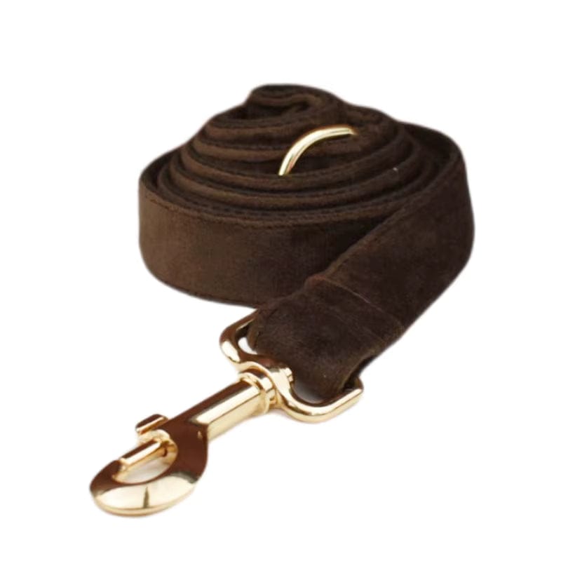 Dark Brown Velvet Dog Harness Set – Personalized No-Pull Harness, Leash & Collar