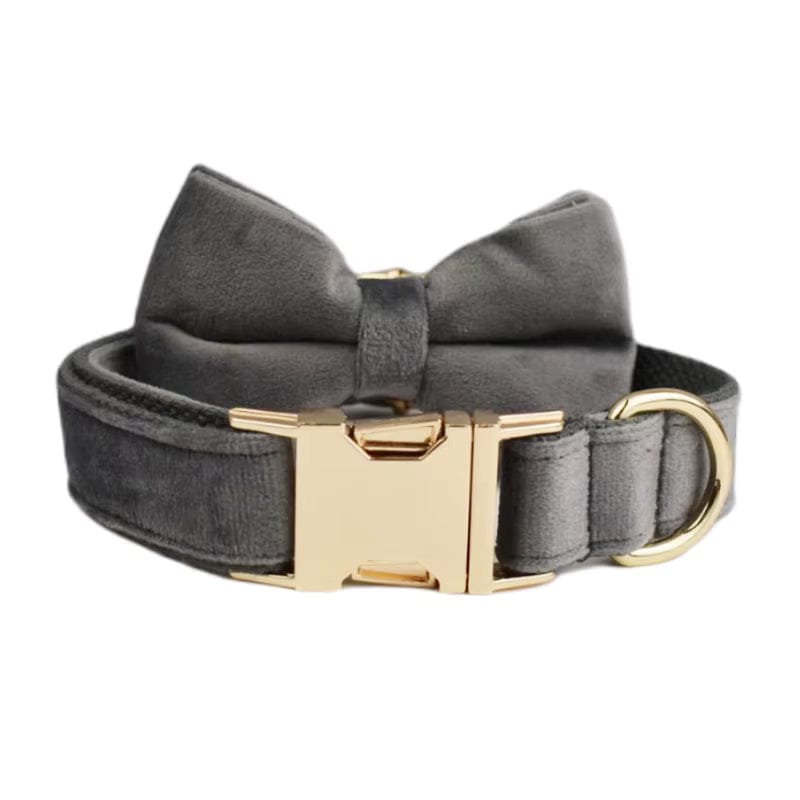 Dark Grey Velvet Dog Harness Set – Personalized No-Pull Harness, Leash & Collar