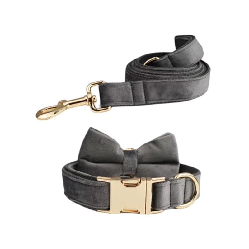 Dark Grey Velvet Dog Harness Set – Personalized No-Pull Harness, Leash & Collar