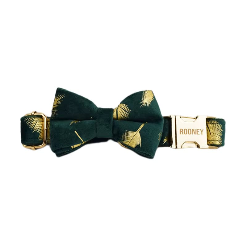 Green Feather Velvet Dog Harness Set – Personalized No-Pull Harness, Leash & Collar